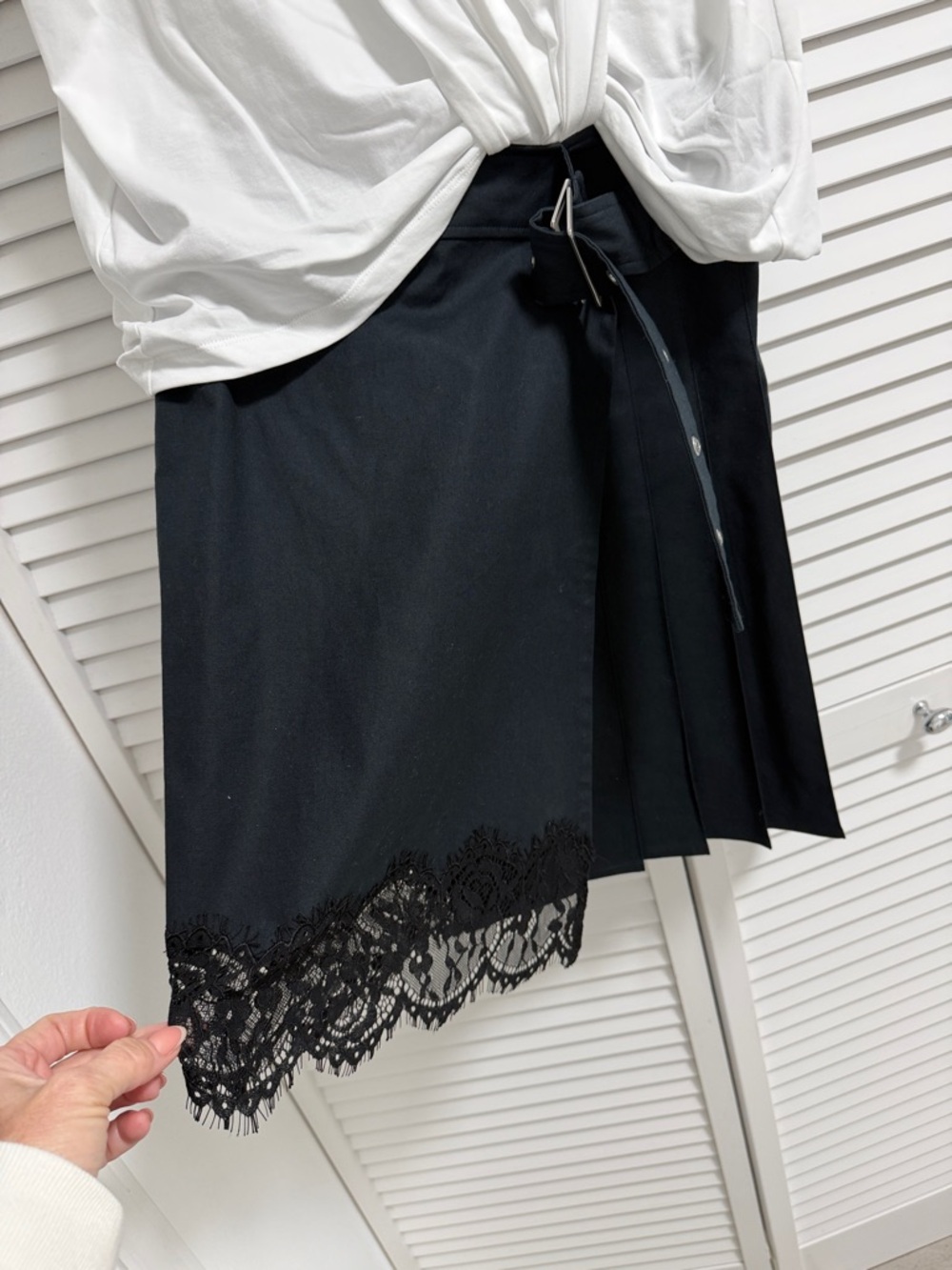 3.1 Phillip Lim White Tee with Black Lace-Trim Mini Skirt - Picture 4 of 9